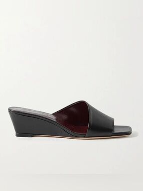STAUD Nevil Asymmetric Leather Wedge Mules
